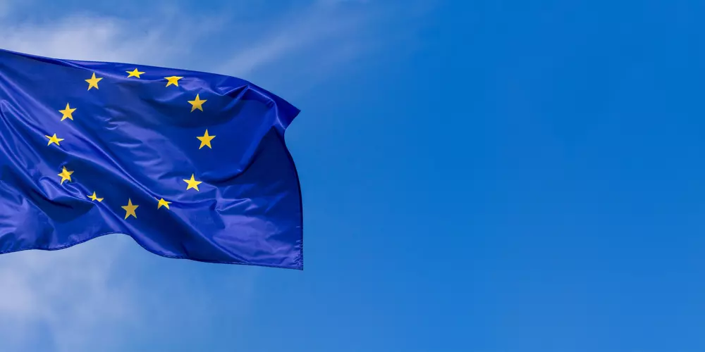 European Union Flag against a blue sky