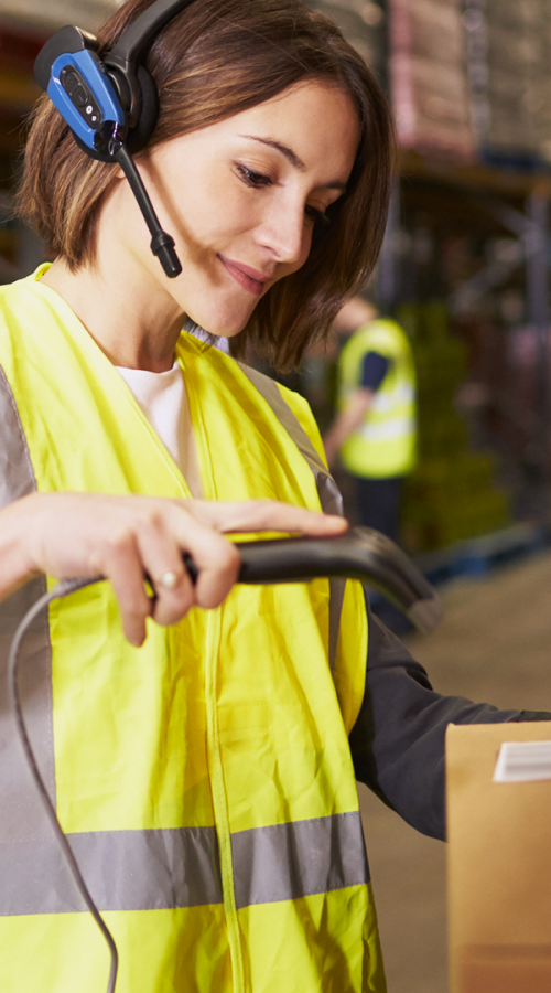 an employee scans a box