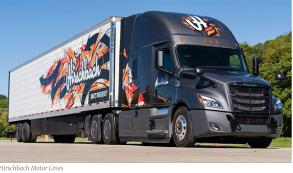 A Hirschback branded truck on the road