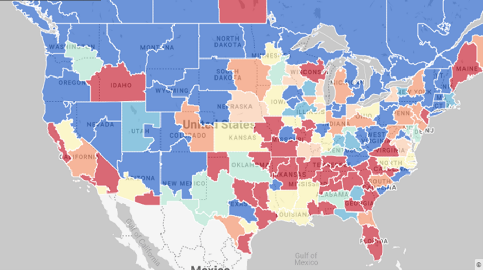 A map of DAT Hot States for Reefers in May 2022