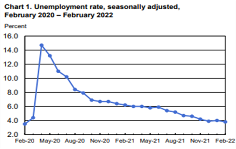 A graph showing unemployment rate since 2020