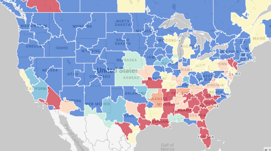 A map of DAT Hot States for Vans in May 2022